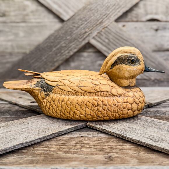 1985 Vintage Hand Carved Folk Art Detailed Wooden Widgeon Duck Decor-11.5”H - Picture 3 of 7